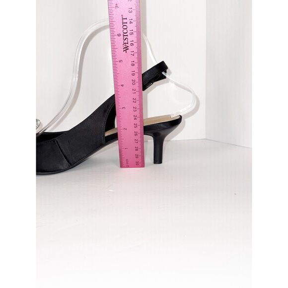 BCBGeneration Donna Pump Slingback Kitten Heel Rhinestone Bow Black Formal Sz 8 - Picture 9 of 16
